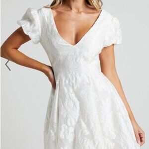 Showpo Brailey Jacquard Puff Sleeve Dress